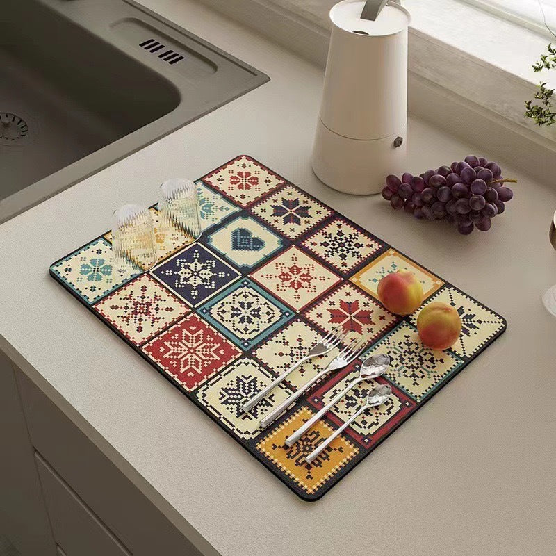 Super Absorbent Large Kitchen Absorbent Mat Antiskid Draining Coffee Dish Drying Mat Quick Dry Bathroom Drain Pad Tableware Mat