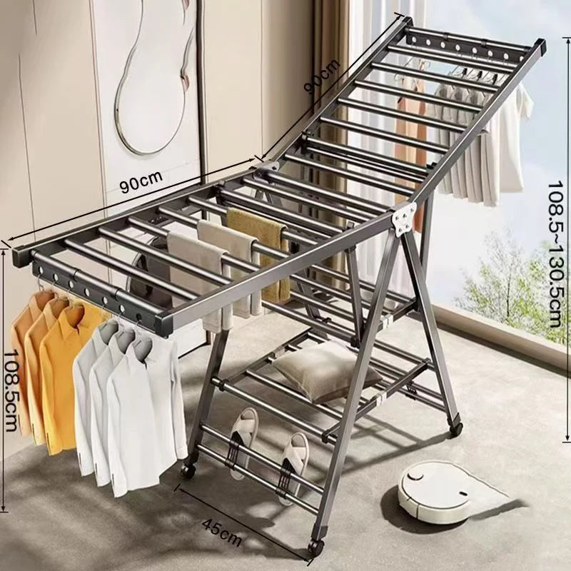 Balcony Clothes Drying Rack Floor-Standing Foldable Household Movable Clothes Drying Rack Dormitory Quilt Drying Rack 3 Floors