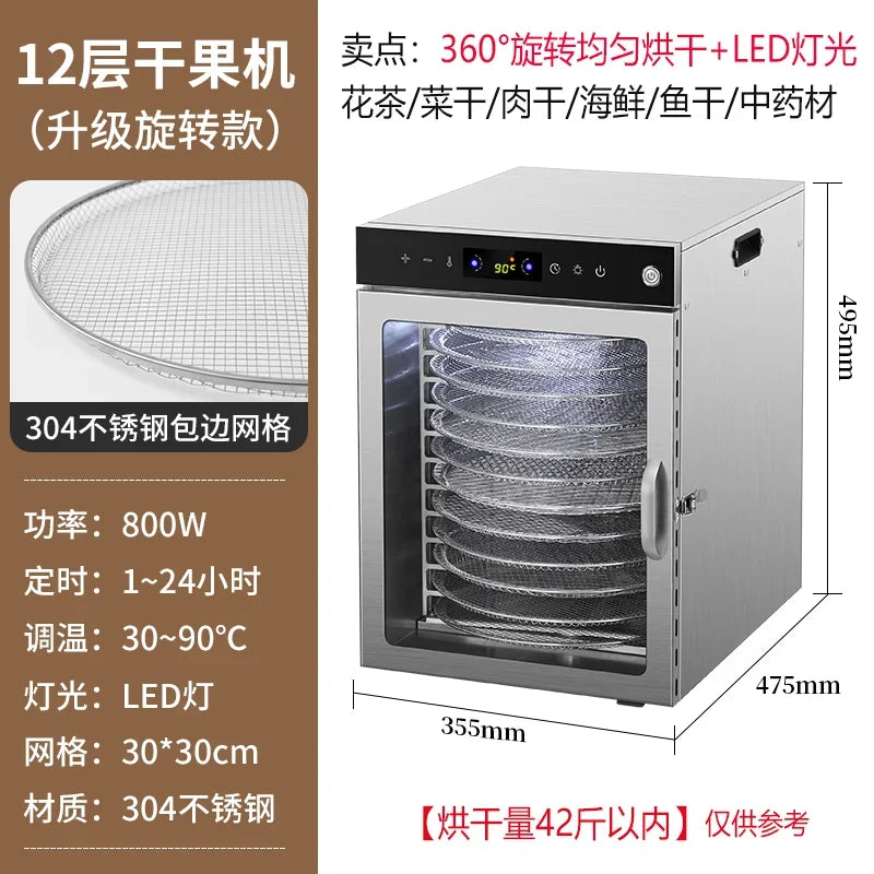 Large and Small Fruit Dehydrator 220V Drying Chassis Food Jerky Pet Snack Dry Fruit and Vegetable Air Drying Machine Dehydrator