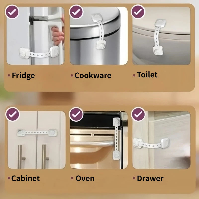 Child Safety Locks Adjustable Strap Length Cabinet Latches Baby Proof Cabinets, Drawers, Toilets & Appliances Security Lock