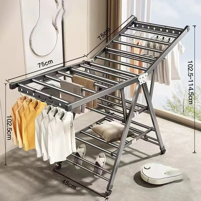 Balcony Clothes Drying Rack Floor-Standing Foldable Household Movable Clothes Drying Rack Dormitory Quilt Drying Rack 3 Floors