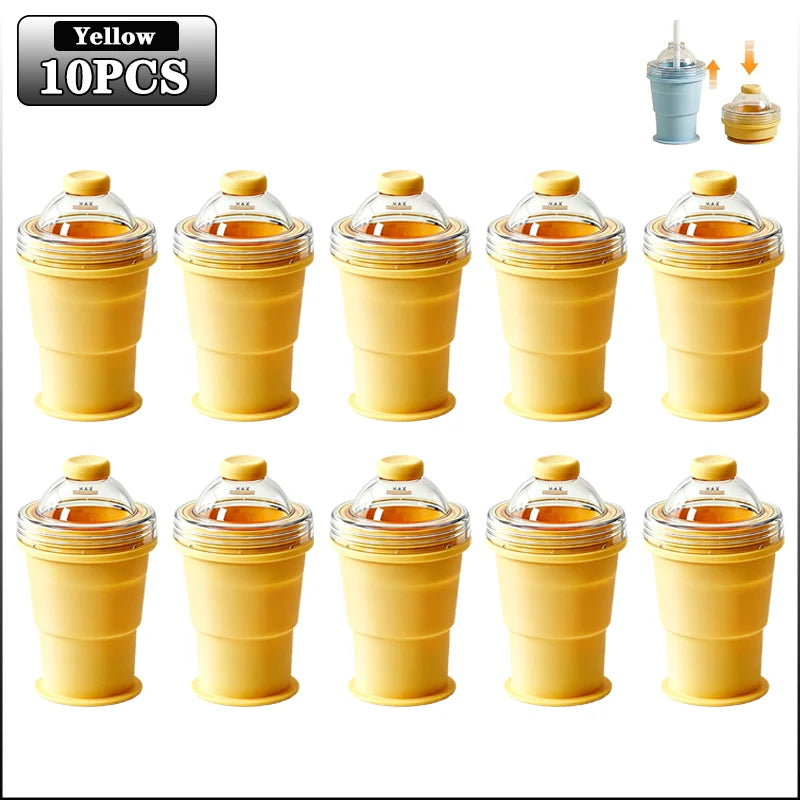 2-in-1 Collapsible Silicone Ice Ball Cup Reusable Portable Ice Sphere Mold with Straw Lid for Coffee Juice Drinks