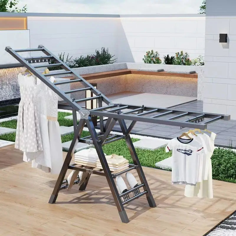 Balcony Clothes Drying Rack Floor-Standing Foldable Household Movable Clothes Drying Rack Dormitory Quilt Drying Rack 3 Floors