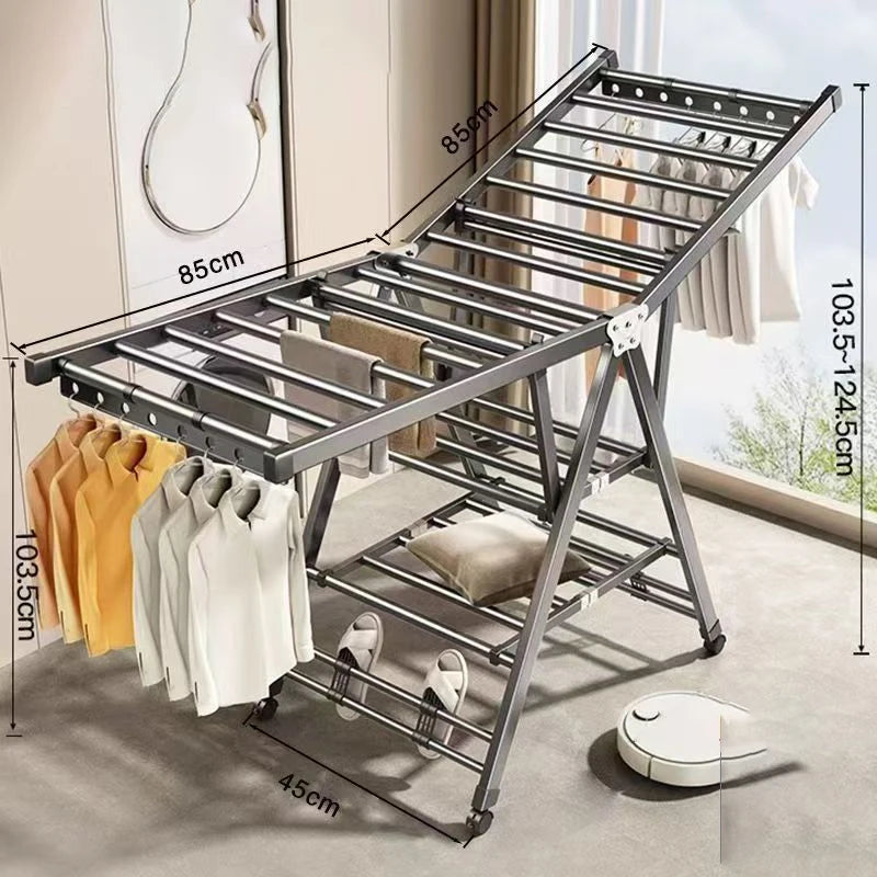 Balcony Clothes Drying Rack Floor-Standing Foldable Household Movable Clothes Drying Rack Dormitory Quilt Drying Rack 3 Floors