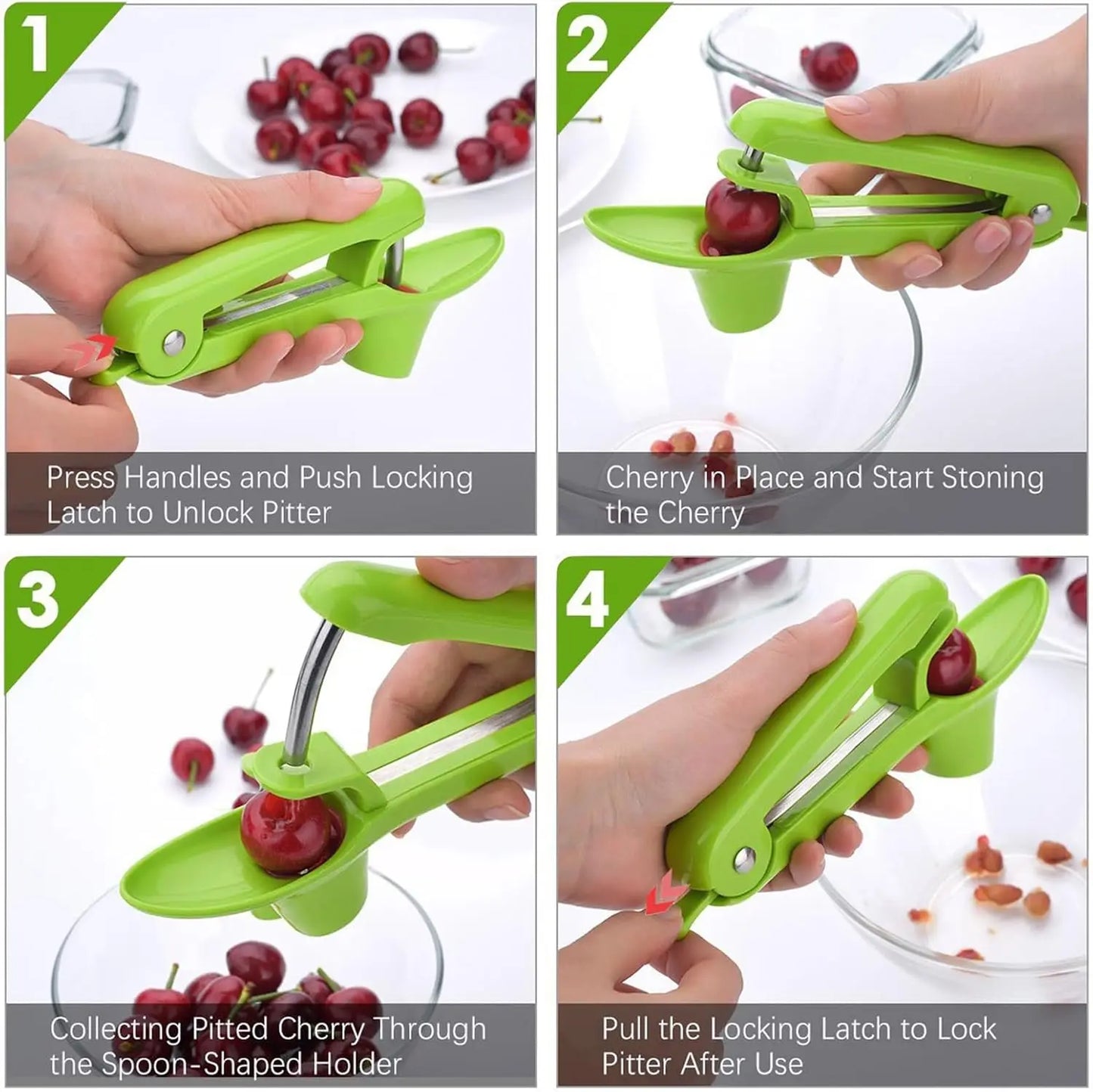 Cherry Pitter Remover with Space-Saving Lock - Multi-Function Fruit Pit Tool for Pitting Cherries & Olives for Jam Making