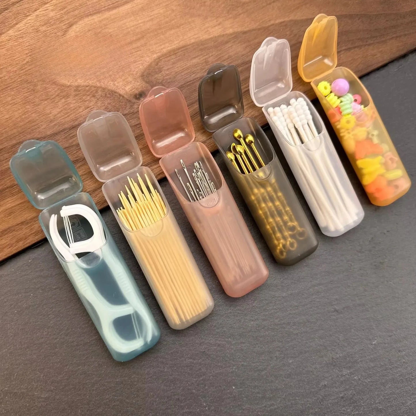 1pcs Mini Portable Storage Boxes,Small Parts Organizer Travel Toothpick, Dental Floss, Pill, and Jewelry Storage Compartments