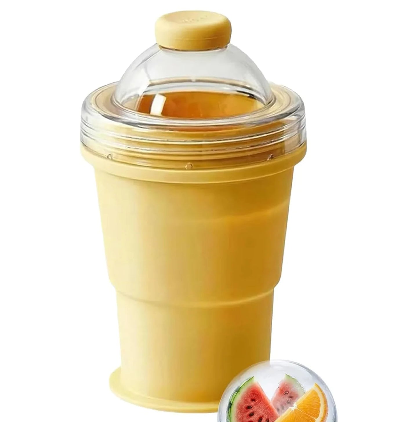 2-in-1 Collapsible Silicone Ice Ball Cup Reusable Portable Ice Sphere Mold with Straw Lid for Coffee Juice Drinks