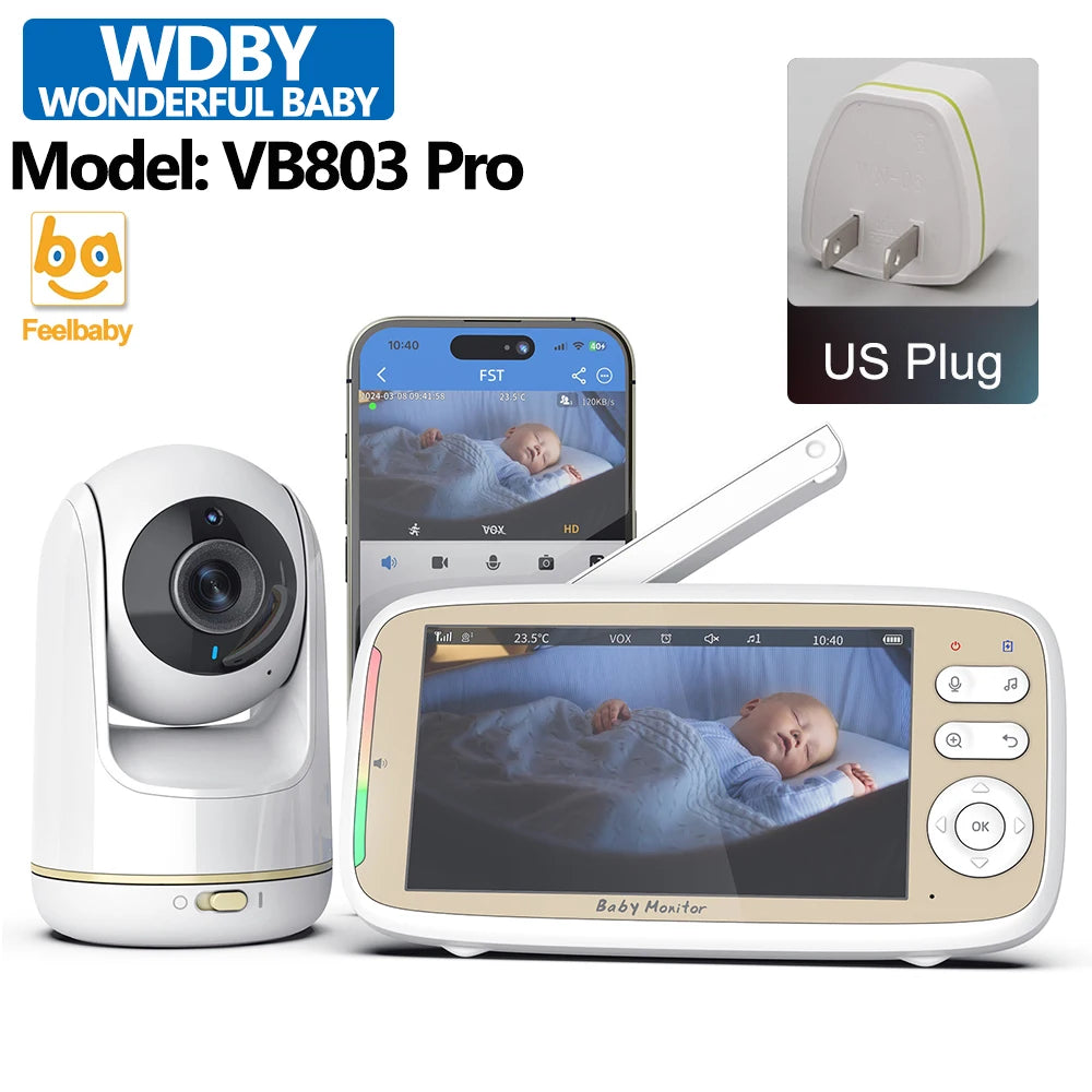 5 Inch Baby Monitor 3x Zoom PTZ Cam APP+monitor Dual Control WIFI Electronic Baby Sitter Two Way Audio Night Vision Baby Phone