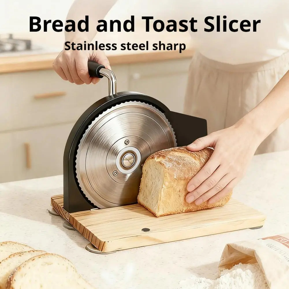 Manual Bread Cutter, Adjustable Thickness, Stainless Steel Blade, Hand Crank, Bakery Supplies Bread Sausages Slicer Toast Slicer