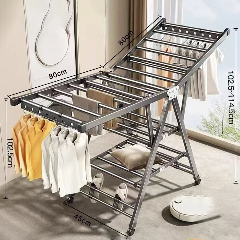 Balcony Clothes Drying Rack Floor-Standing Foldable Household Movable Clothes Drying Rack Dormitory Quilt Drying Rack 3 Floors