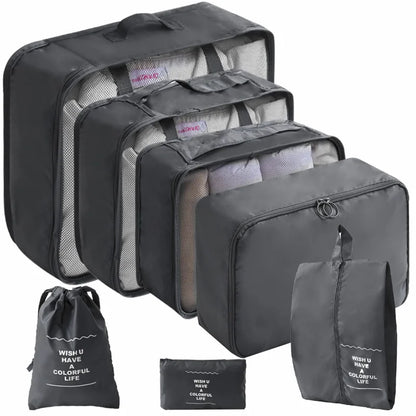 10/7 Pcs Set Travel Organizer Storage Bags Suitcase Packing Cubes Cases Portable Wardrobe Luggage Clothes Shoe Pouch Fold