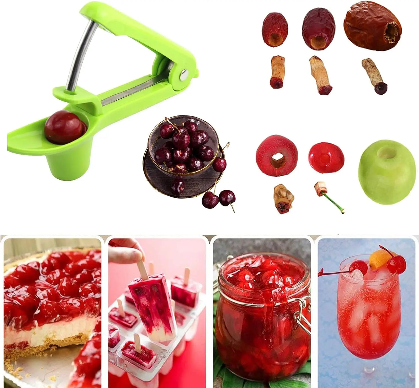 Cherry Pitter Remover with Space-Saving Lock - Multi-Function Fruit Pit Tool for Pitting Cherries & Olives for Jam Making