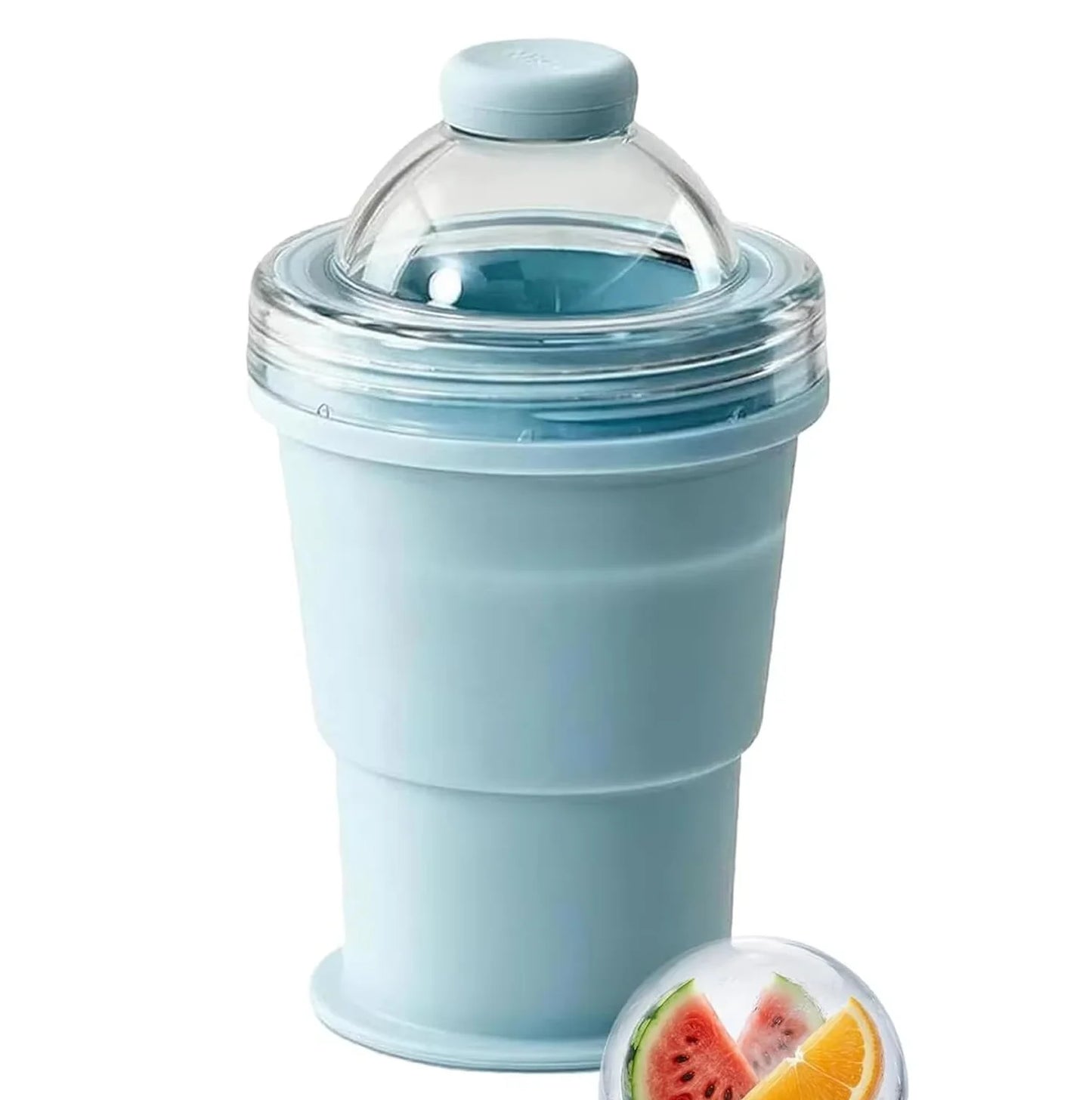 2-in-1 Collapsible Silicone Ice Ball Cup Reusable Portable Ice Sphere Mold with Straw Lid for Coffee Juice Drinks