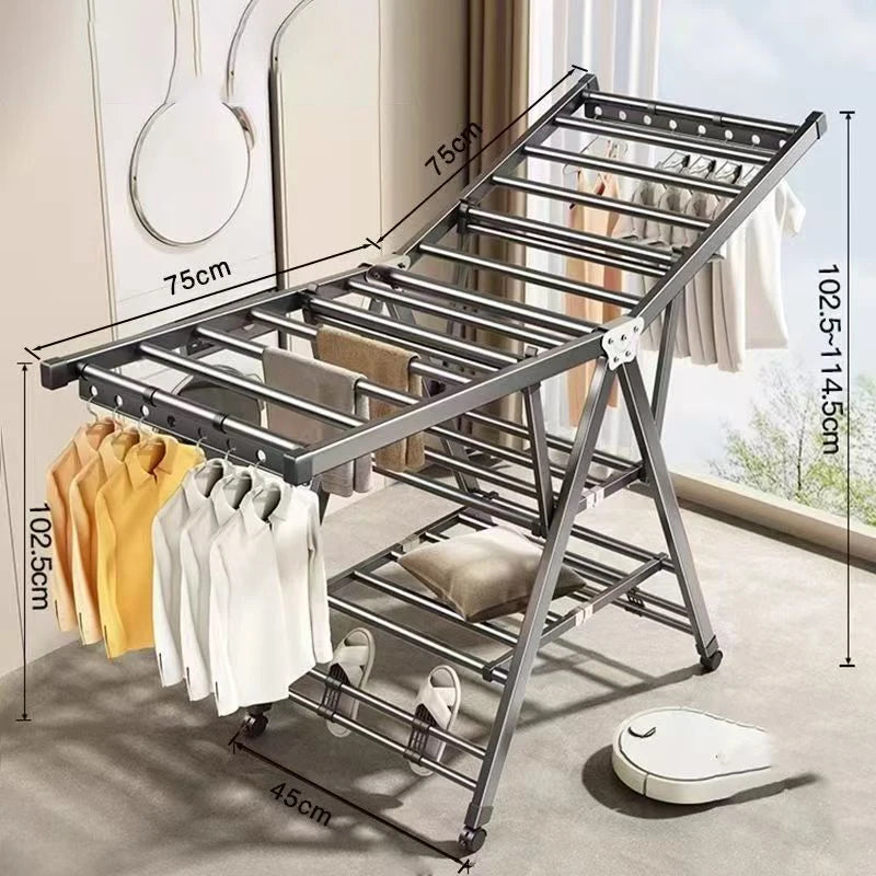 Balcony Clothes Drying Rack Floor-Standing Foldable Household Movable Clothes Drying Rack Dormitory Quilt Drying Rack 3 Floors