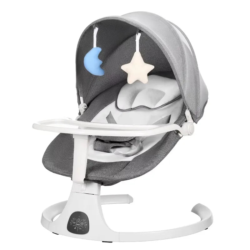 Versatile electric baby rocking chair with Bluetooth connection, phone controls, toys, mosquito nets and awnings