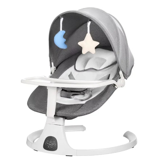 Versatile electric baby rocking chair with Bluetooth connection, phone controls, toys, mosquito nets and awnings