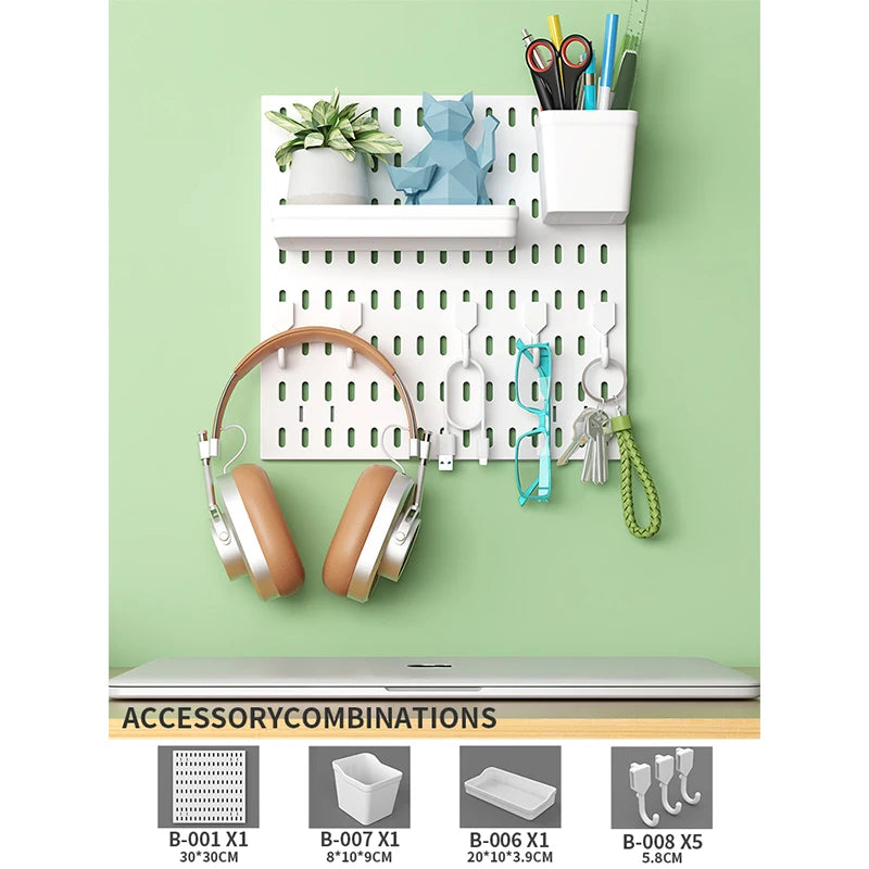 No-Holes Home Organization | This Wall Pegboard Displays & Organizes Your Daily Items & Electronics in Living Room/Study